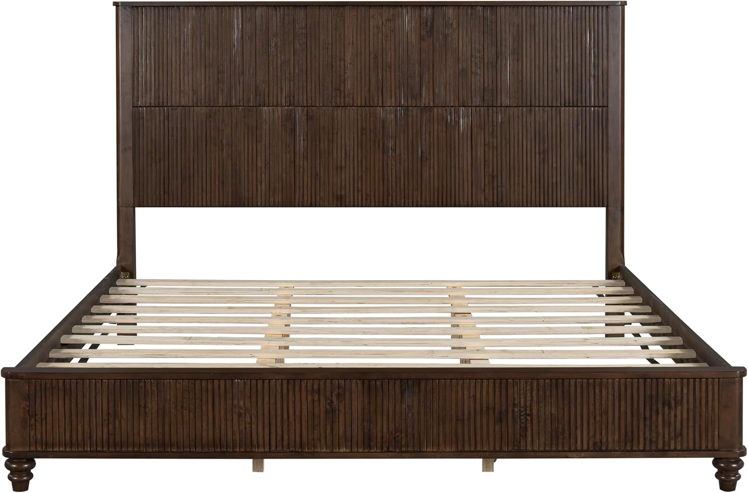 King Size Solid Wood Platform Bed Frame, Wood Platform Bed Frame with 79.13' Headboard, Solid Wood Leg/No Box Spring Needed/Noise Free/Brown
