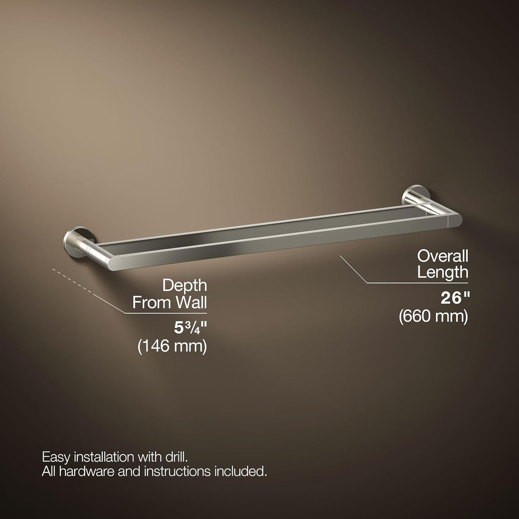Kohler 73144-SN K-73144-SN Composed Double Towel BAR, Polished Nickel, Vibrant French Gold