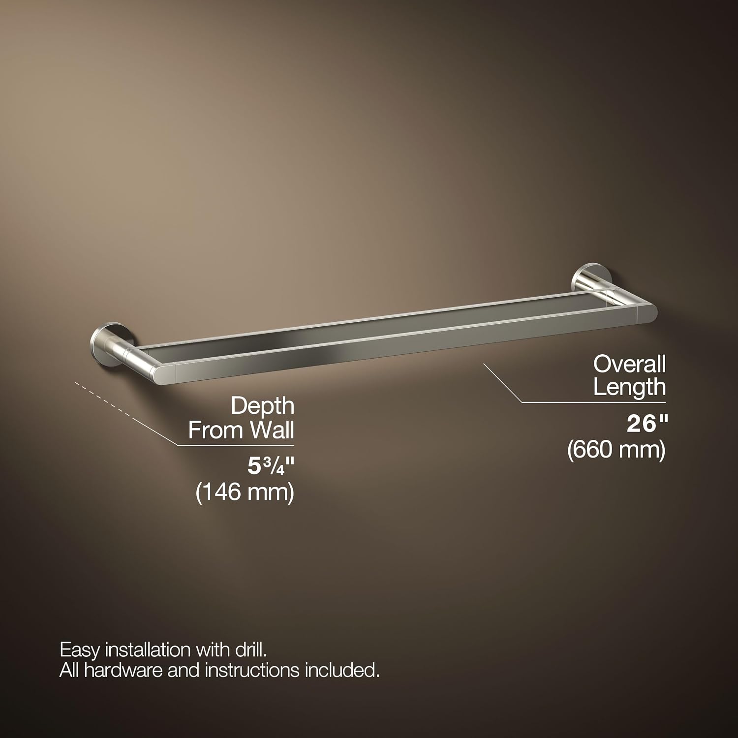 Kohler 73144-SN K-73144-SN Composed Double Towel BAR, Polished Nickel, Vibrant French Gold