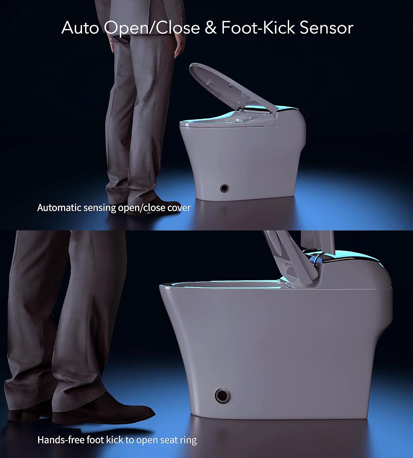 EUROTO Smart Toilet with Auto Open/Close Lid, Foot Sensor Flush, Instant Warm Water, Heated Seat, Warm Air Dryer, Night Light, Dual Flush Bidet