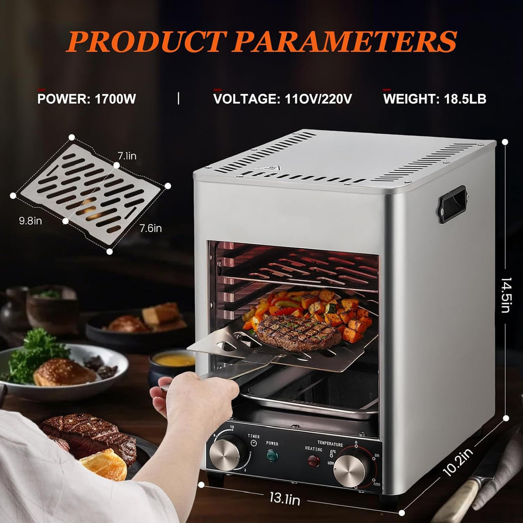 Electric Steak Grill, Portable Indoor Countertop Oven with Griddle, Smokeless Electric Infrared Grill, Heats up to 1450 ℉,110V