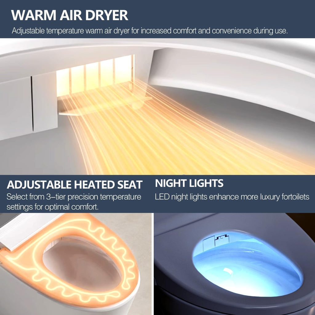 Bidet Toilet Seat with Warm Water Wash, Air Dryer, Heated Seat, Remote Control, LED Display, Self-Cleaning Nozzle, Night Light & Multiple Cleaning Modes (Elongated)