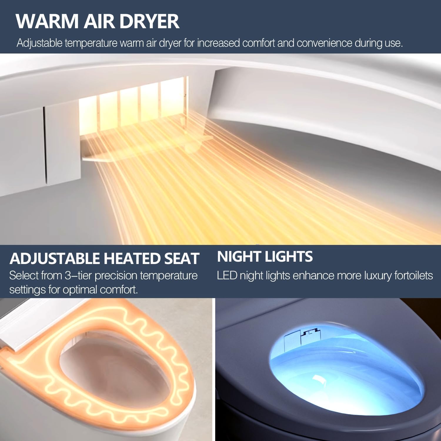 Bidet Toilet Seat with Warm Water Wash, Air Dryer, Heated Seat, Remote Control, LED Display, Self-Cleaning Nozzle, Night Light & Multiple Cleaning Modes (Elongated)