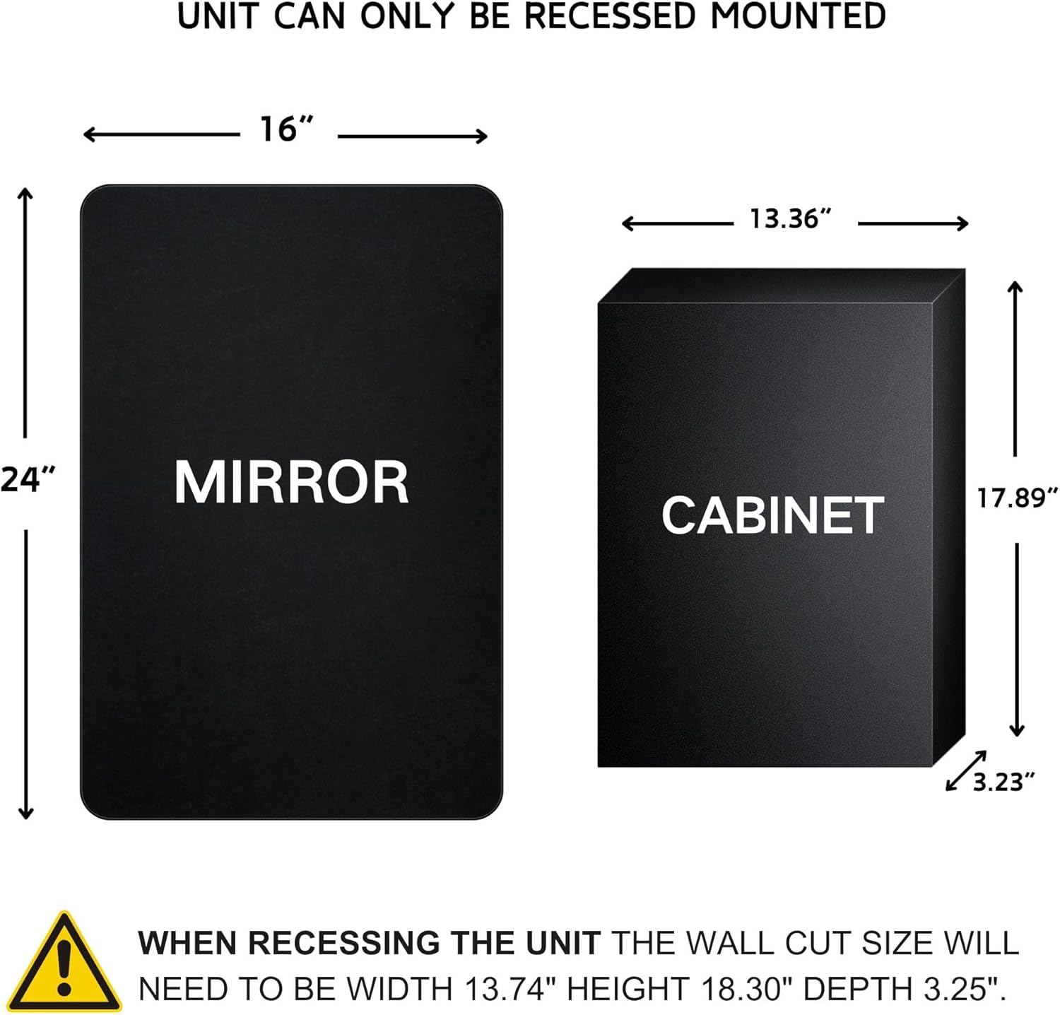 TEHOME Farmhouse Black Metal Framed Recessed Bathroom Medicine Cabinet with Beveled Mirror Rounded Rectangle Bathroom Medicine Cabinet 16x24 inch