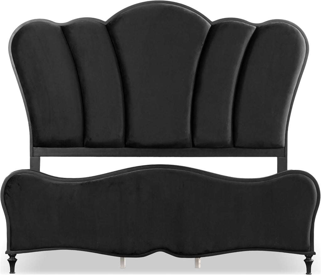 Furniture of America Seabliss Glam Solid Wood 2-Piece Bedroom Set with Padded Headboard Bed, Felt-Lined Top Drawer, Ball-Bearing Glides on Nightstand, Box Spring Needed, King, Black
