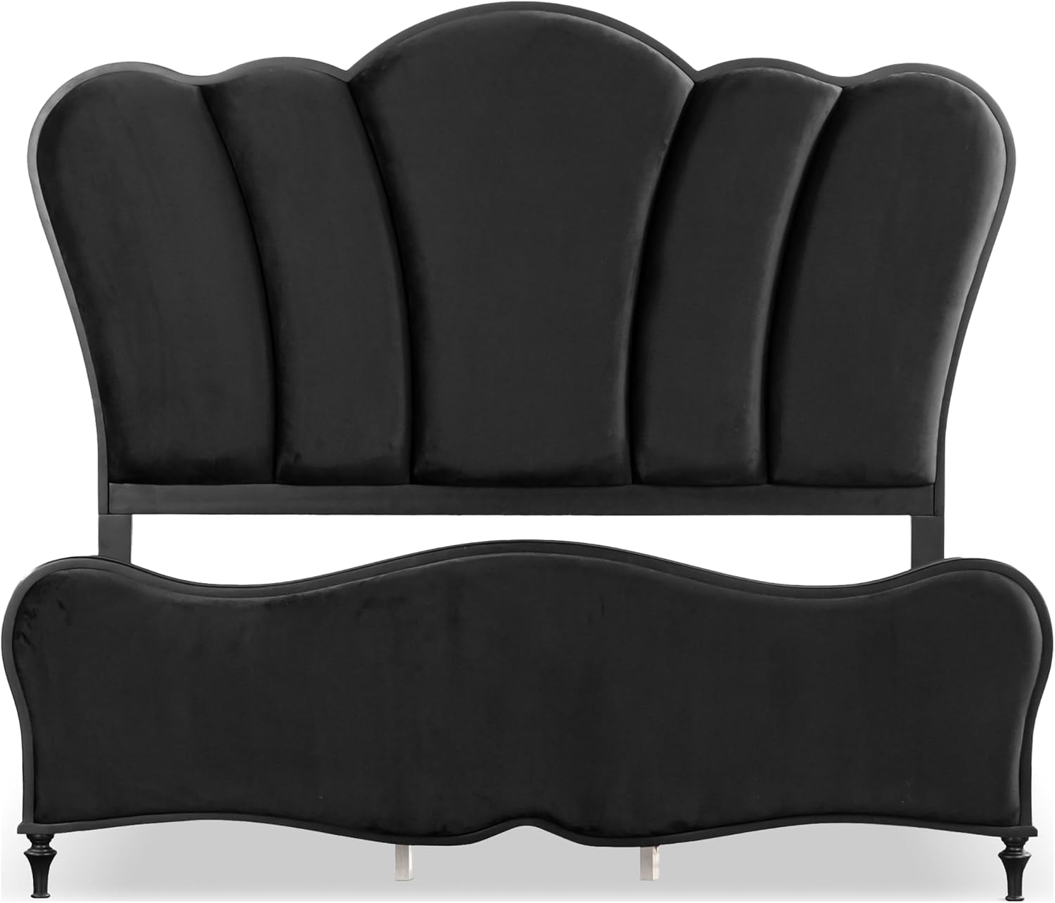 Furniture of America Seabliss Glam Solid Wood 2-Piece Bedroom Set with Padded Headboard Bed, Felt-Lined Top Drawer, Ball-Bearing Glides on Nightstand, Box Spring Needed, Queen, Black