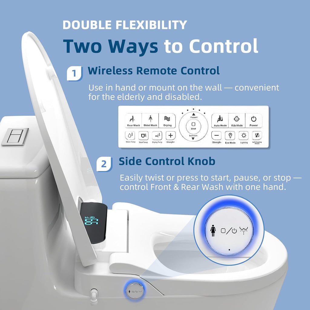 Electric Bidet Toilet Seat Round, Heated Bidet Seat with Instant Warm Water, Warm Air Dryer, Self-Cleaning Stainless Steel Nozzle, Heated Seat, Night Light, Remote Control, Soft Close