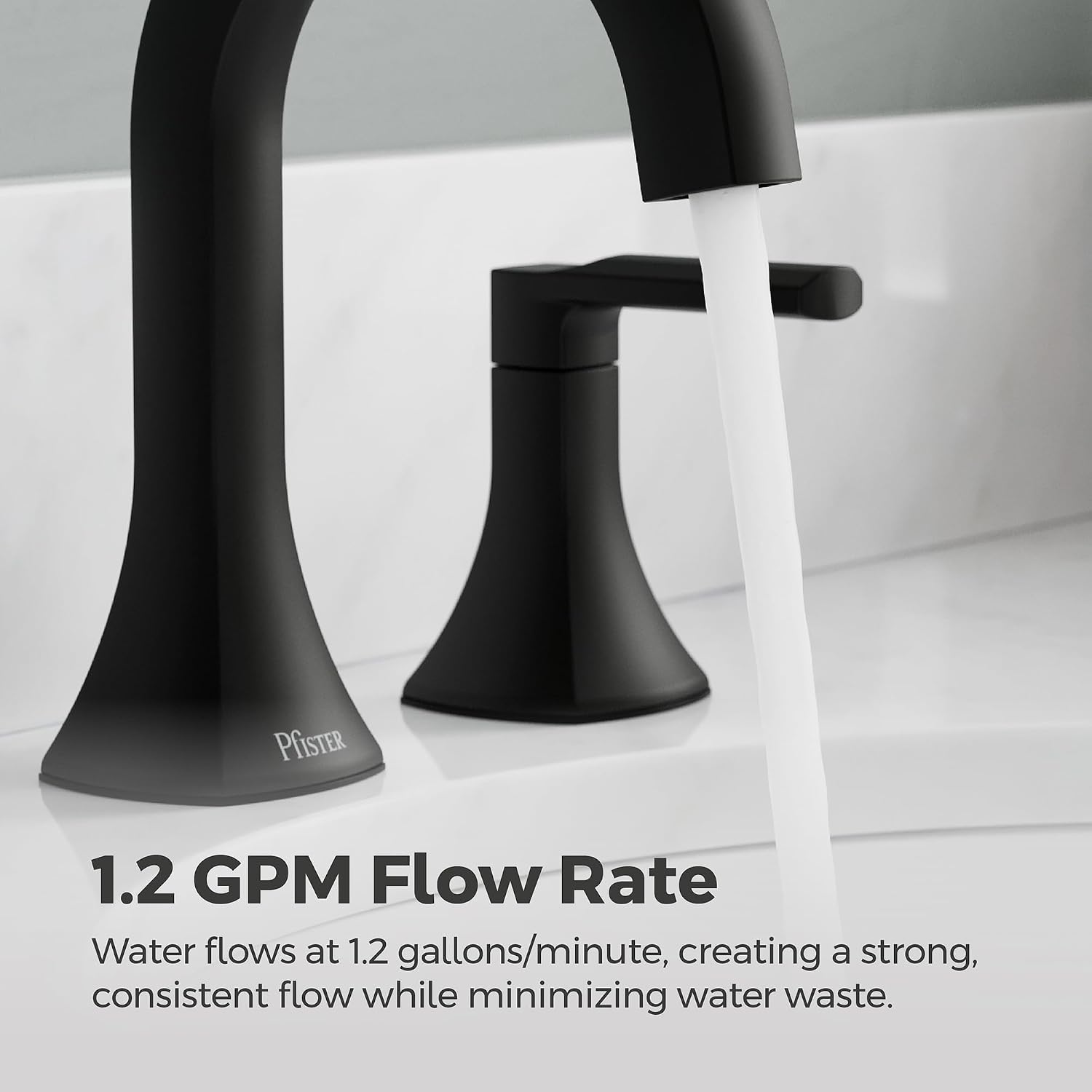 Pfister Vaneri Widespread Bathroom Sink Faucet 8 in 3 Hole 2 Handle Matte Black Finish NSF Certified Water Efficient Push & Seal Drain TiteSeal Technology LF049VRIBB