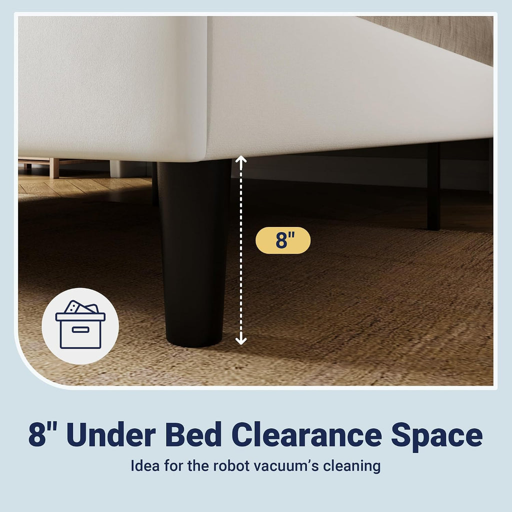 Allewie Queen Size Platform Bed Frame with Velvet Upholstered Wingback Headboard, No Box Spring Needed, Under Bed Storage Space, Strong Wooden Slats, Modern Mattress Foundation, Easy Assembly, White
