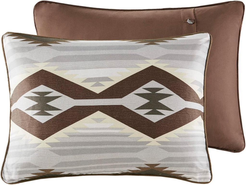 Woolrich Cal King Comforter Set, Southwestern Aztec 8 Piece Bedding Set, Oversized All Season Down Alternative Comforter with Shams, Euro Shams, Decorative Pillows&Bedskirt, Rustic Cabin, Grey Brown