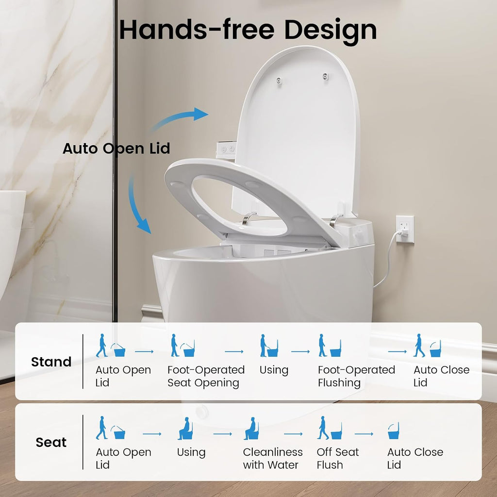 Smart Toilet With Built-in Bidet, Elongated Bidet Toilet, Instant Warm Water Wash, Auto Flush, Auto Open/Close, Heated Seat, Dryer, Night-Light, and Flush Capability During a Blackout - YA80