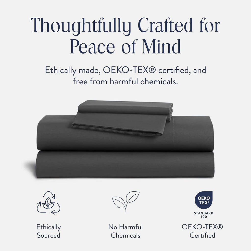 Brooklinen Luxury Sateen 4 Piece Sheet Set - 100% Cotton Bed Sheets, Soft & Durable Full Size Sheets Set in Slate Grey, Oeko-TEX Certified Bedding Set, 1 Fitted Sheet, 1 Flat Sheet, 2 Pillowcases