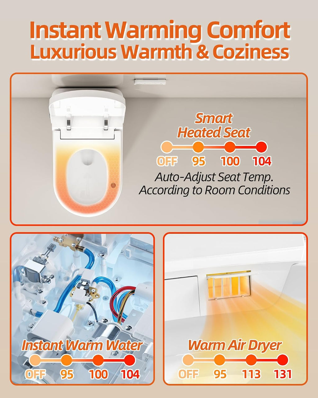 Smart Toilet with Bidet Built in, Luxury One Piece Elongated Bidet Toilet with Auto Close & Flush, Foot Sensor to Open/Close/Flush, Heated Seat, Massage Wash, Night Light, Remote Control
