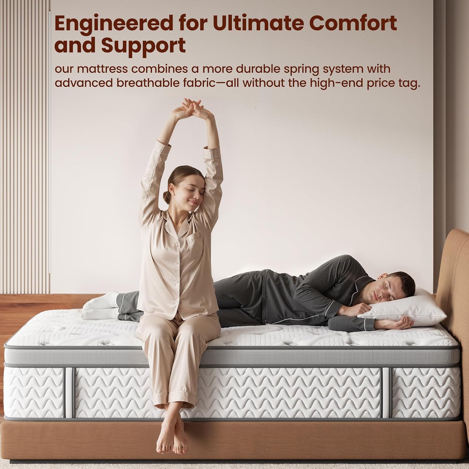 SLEEP100 Full Mattress 14 Inch – Hybrid Mattresses for Back Pain, Extra Lumbar & Shoulder Support, Fiberglass-Free & No Odor, 365-Night Trial