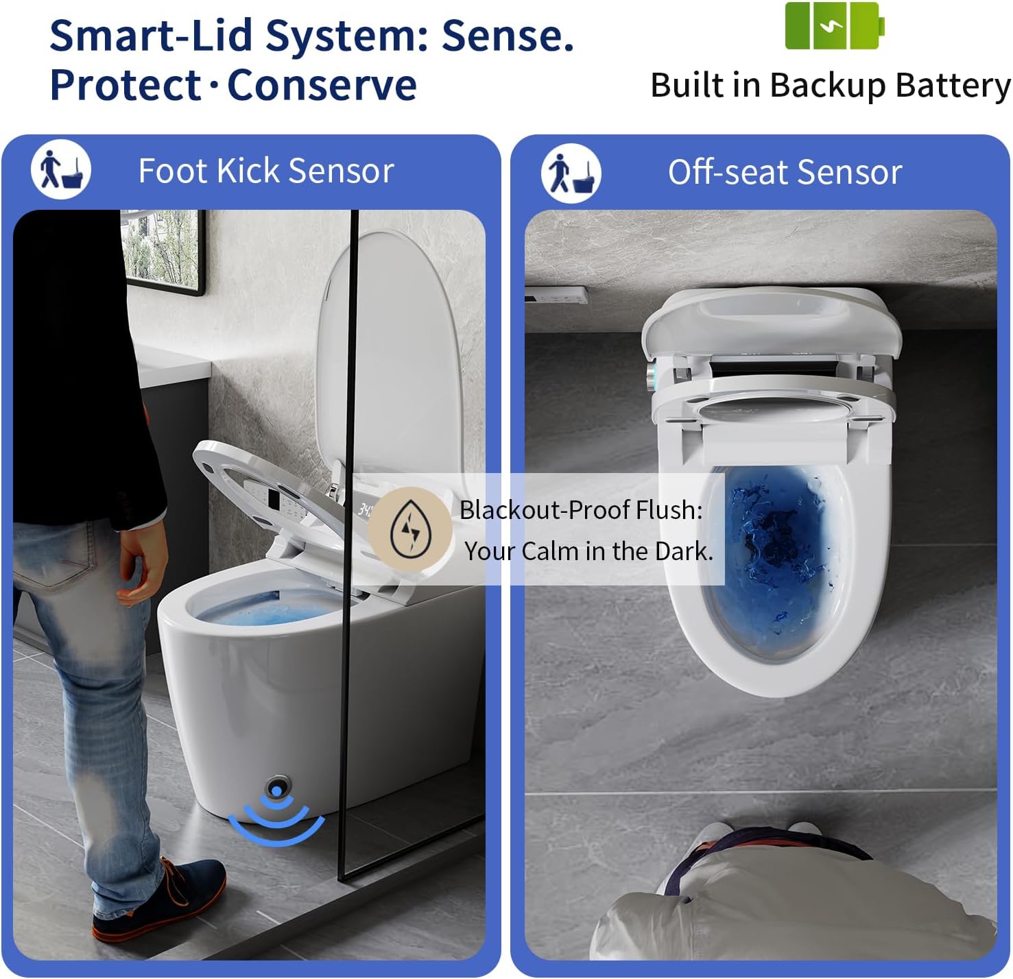 Smart Toilet Bidet with Foot Sensor Open Cover,Seat, Self Cleaning Nozzle, LED Display, Three Level Heated Seat,Airflow, Night Light, Knob Control, Soft Close, Auto Flush, with Remote Control