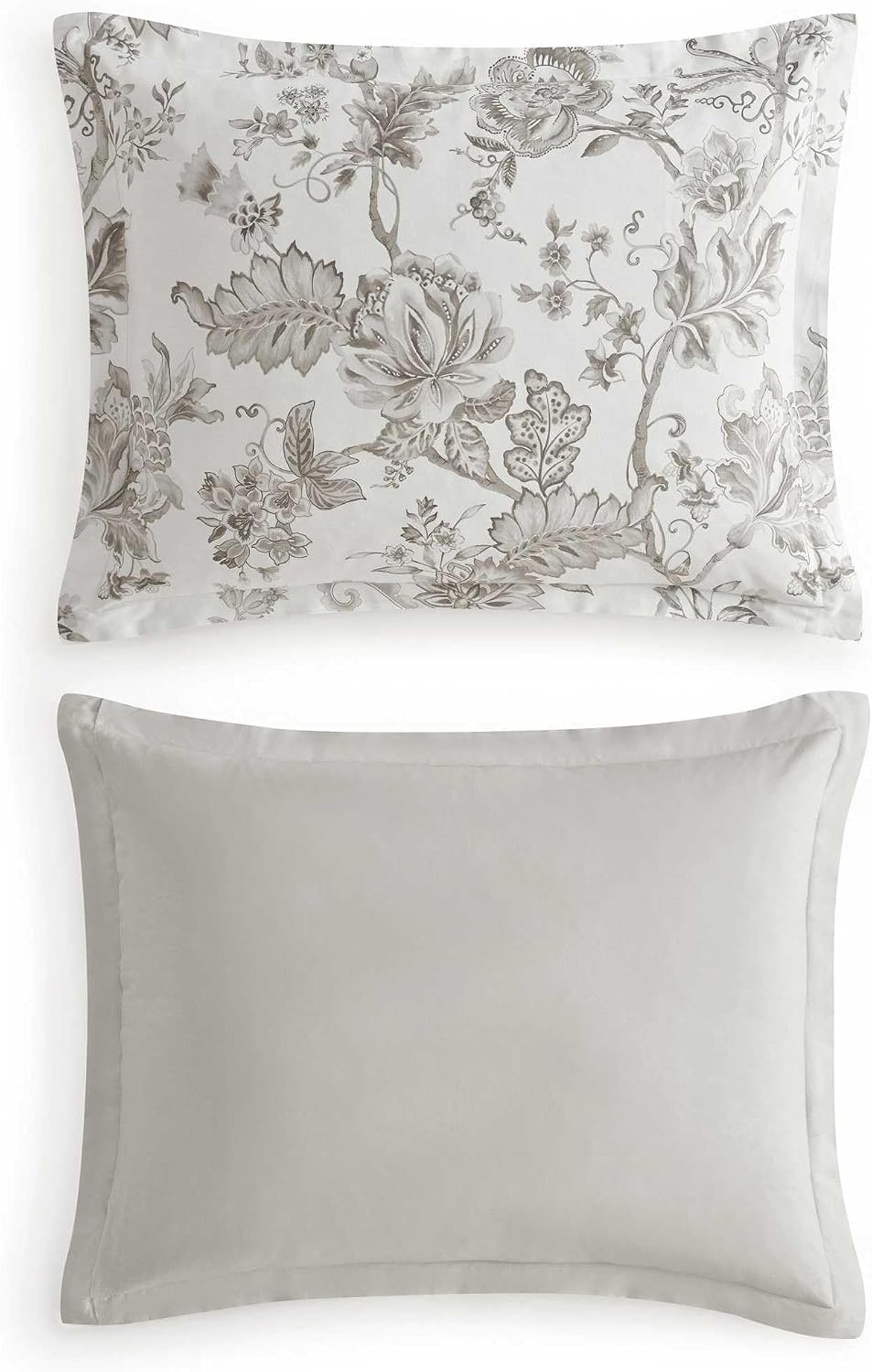 Martha Stewart - Twin Comforter Set, Smooth Sateen Front with Subtle Sheen & Lightweight Cotton Percale Reverse, 2 Piece Bed Set with Matching Pillowcase (Avery Floral Grey)