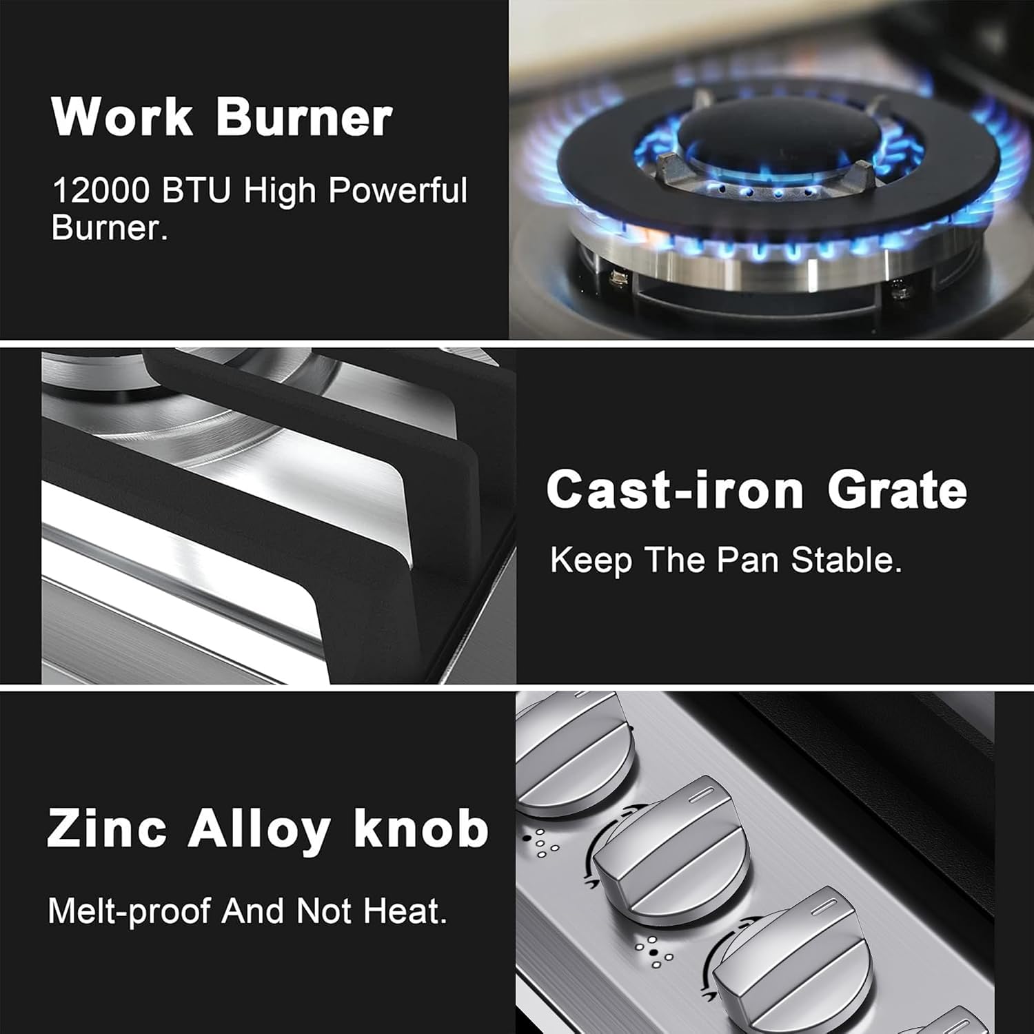 36 inch Gas Cooktop with Griddle, Bulit-in Gas Stove Top with 5 Burner, NG/LPG Convertible Cooktops, 5 Burner Propane Cooktop with Thermocouple Protection, Stainless Steel