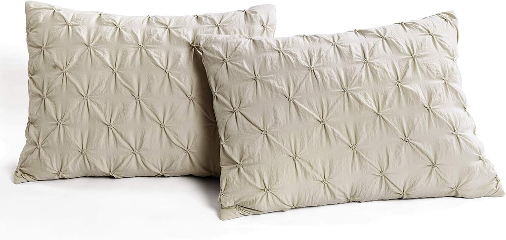 Lush Decor Ravello Pintuck Comforter Set - Luxe 5 Piece Textured Bedding Set - Traditional Glam & Farmhouse Inspired Bedroom Decor - Full/ Queen, Wheat