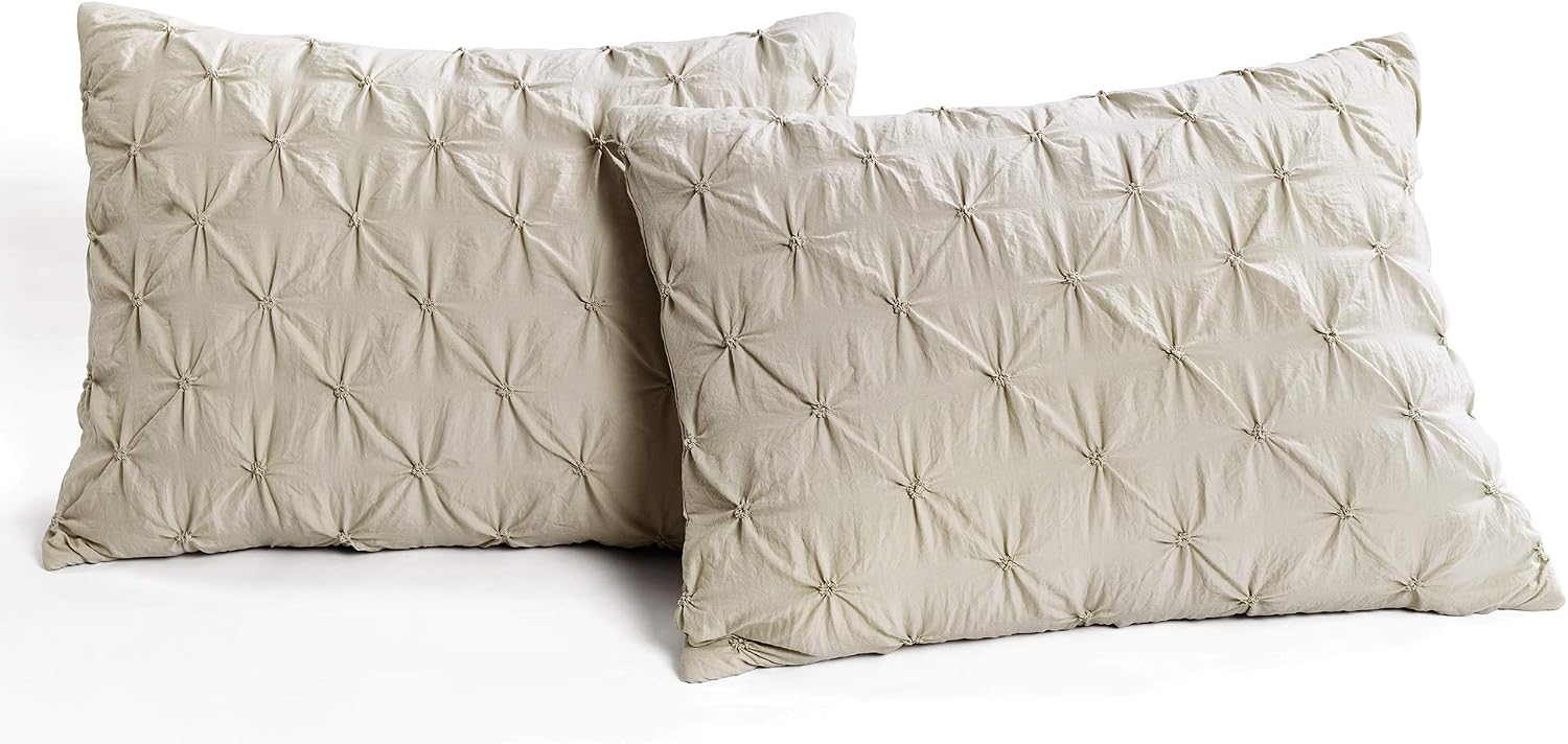 Lush Decor Ravello Pintuck Comforter Set - Luxe 5 Piece Textured Bedding Set - Traditional Glam & Farmhouse Inspired Bedroom Decor - Full/ Queen, Wheat