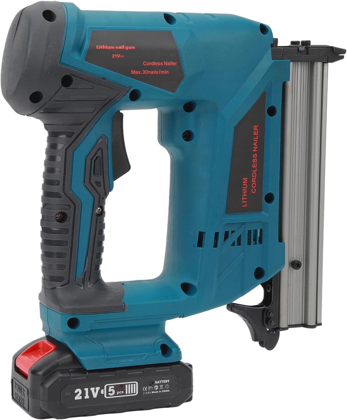 Lithium Cordless Nailer, Cordless Brad Nailer Complete Hard Oxidized Magazines for Woodworking (US Plug 100‑220V)