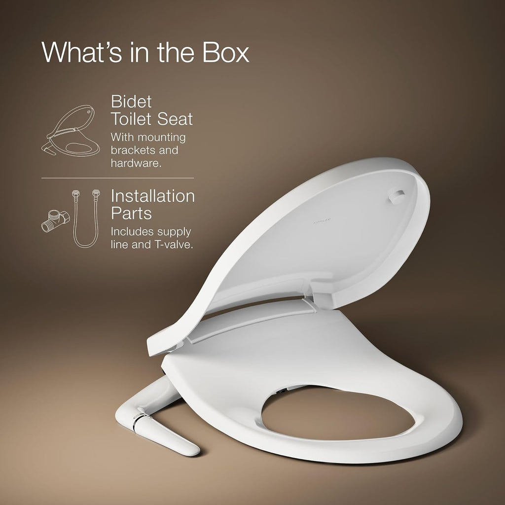 Kohler PureWash M250 Manual Round Bidet Toilet Seat, White, Quiet-Close Lid Prevents Slamming, Easy Installation with Quick-Release Hinges, Adjustable Spray Position & Pressure