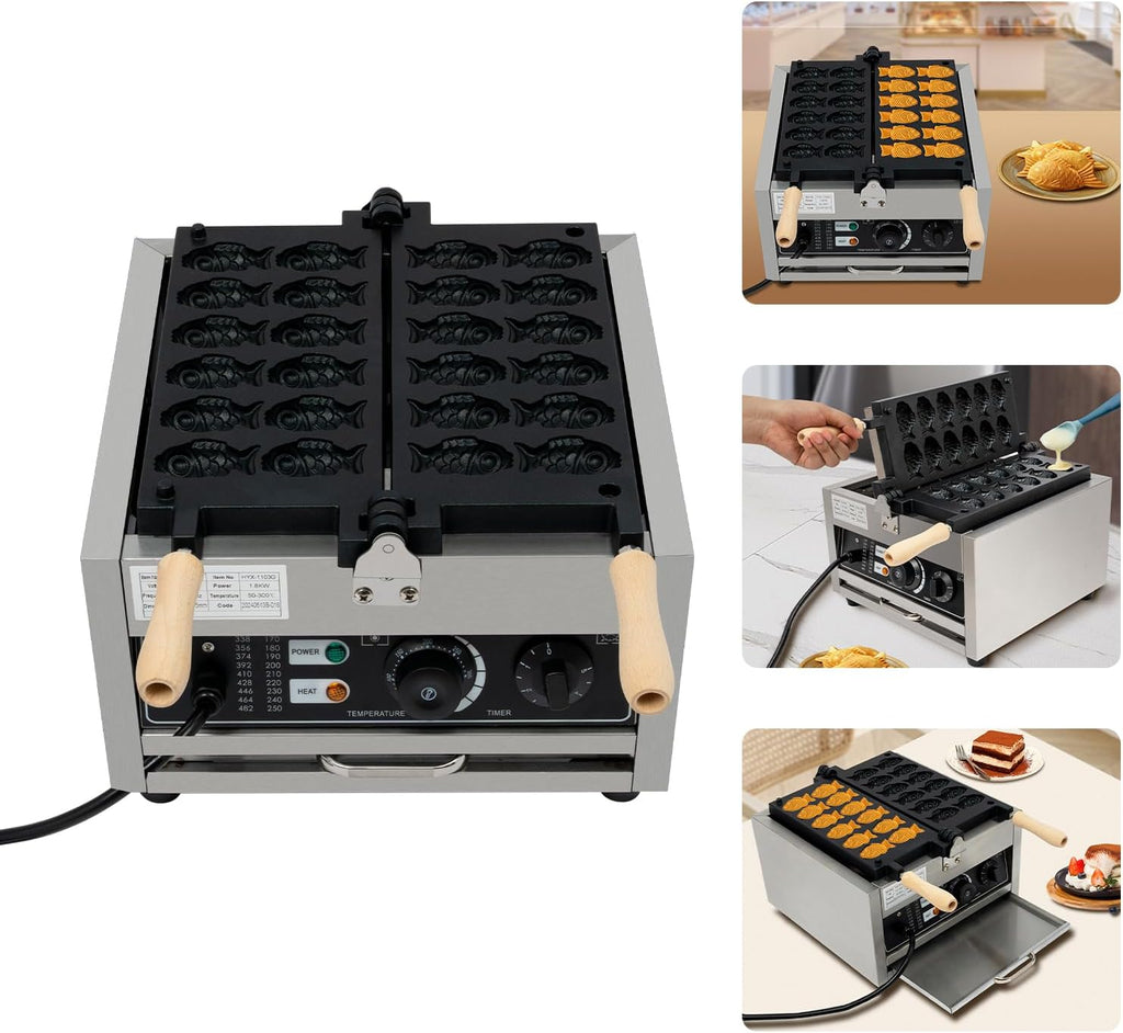 12PCS Fish Shaped Waffle Maker, Electric Commercial Stainless Steel Nonstick Waffle Baker Machine Popular Snack Equipment New Belgium Waffle Baker Maker (Fish Shaped)