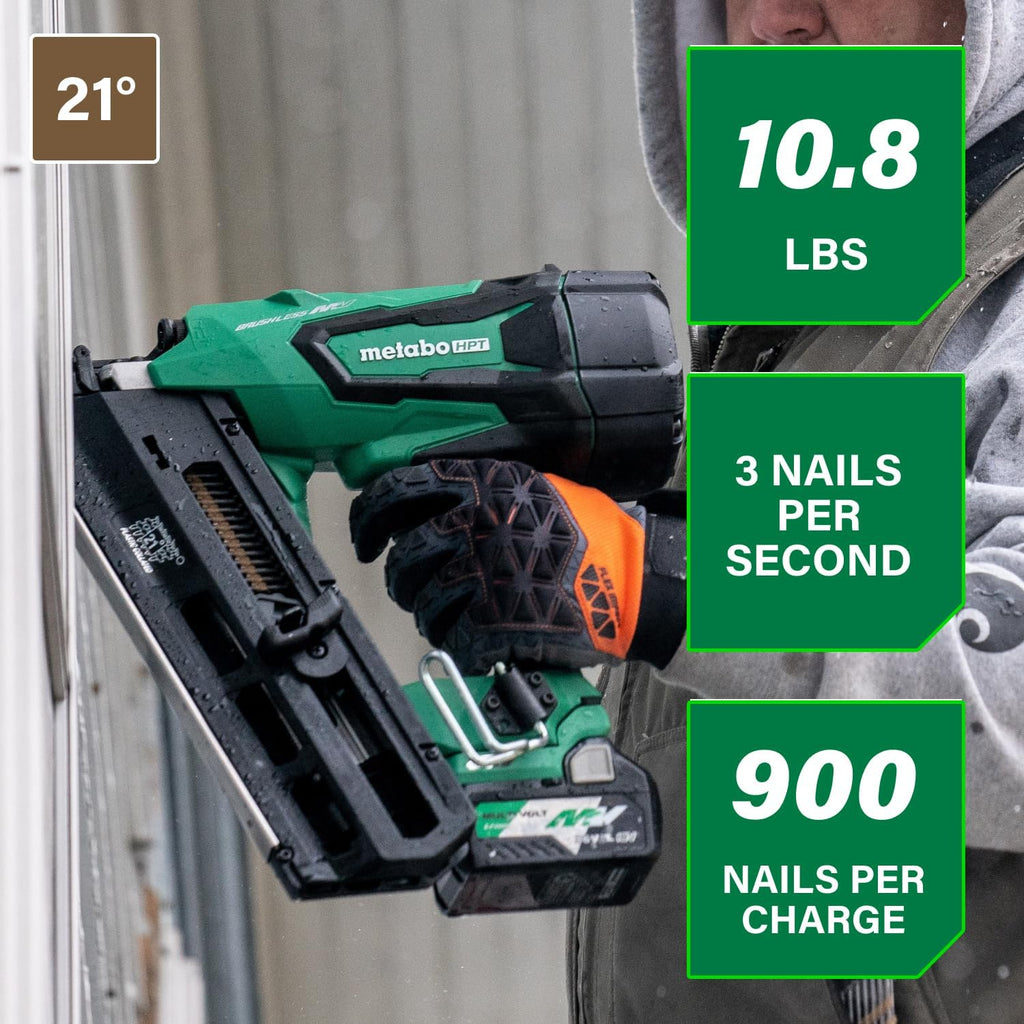 Metabo HPT 36V MultiVolt Cordless Plastic Strip Framing Nailer Kit, 21 Degree Framing Nailer with Power Tool 2.5Ah Lithium Ion Battery, Drives 2' to 3-1/2' Nails, NR3690DR