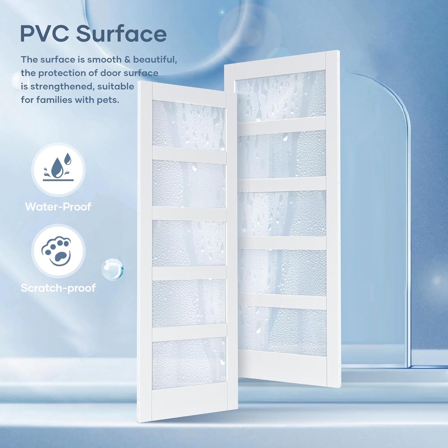 24x84 Inch Glass Sliding Barn Door Slab and 4ft Hardware Kit Included, 5 Frosted Glass, LVL Wood Panel Covered with White Water-Proof Scratch-Proof PVC Surface, Simple DIY Assembly