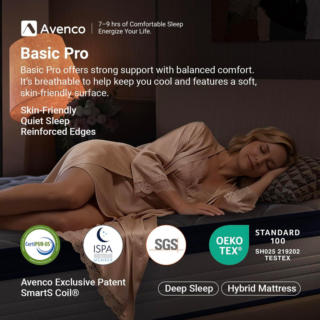Avenco 10 Inch King Size Mattress for Deep Sleep, King Mattresses with Smart Coil Spring Technology for Pressure Relief, Breathable Cover Motion Isolation CertiPUR-US Certified Bed Mattress in a Box