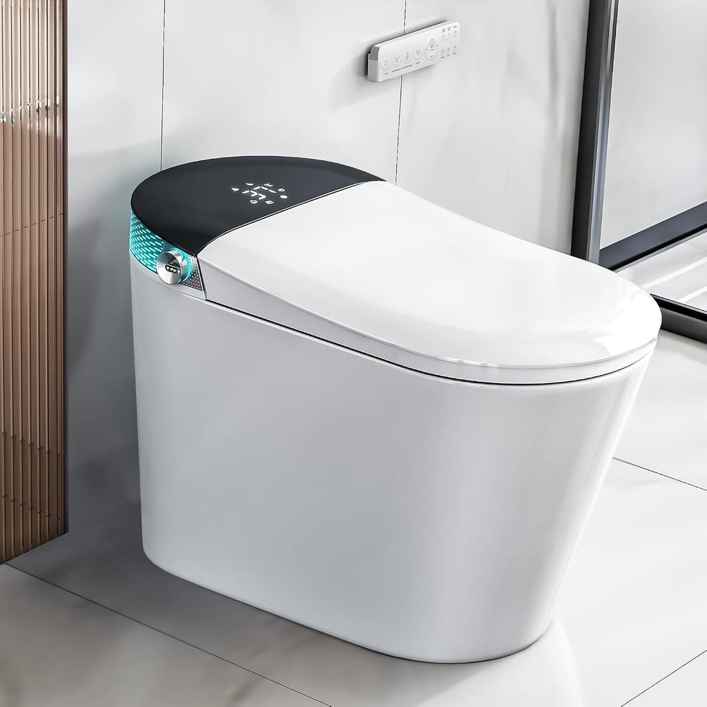 Smart Toilet with Build-in Bidet Seat, Tankless Toilet with Auto-Opening and Closing Lid, Auto Flushing, Heated Seat, Warm Water Bidet, Air Dryer, LED Display, and Remote Control