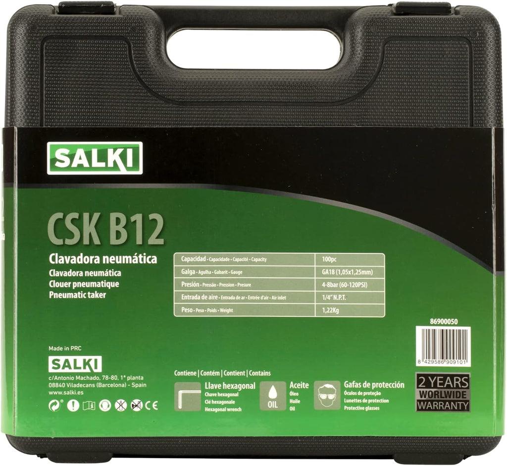 CSK B12 Compressed Air Nailer - Pneumatic Nail Gun, Wood Nailer for Carpentry, Compatible with BRAD AX 1.2 Nails from 10 to 50 mm