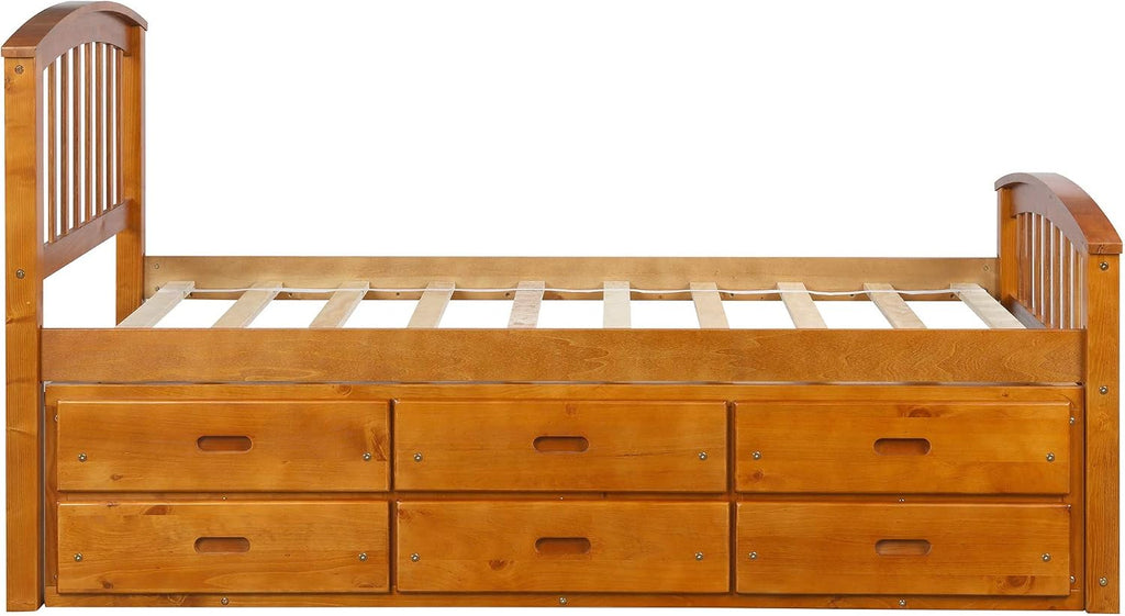 Merax Twin Size Platform Storage Bed Solid Wood Bed with 6 Drawers