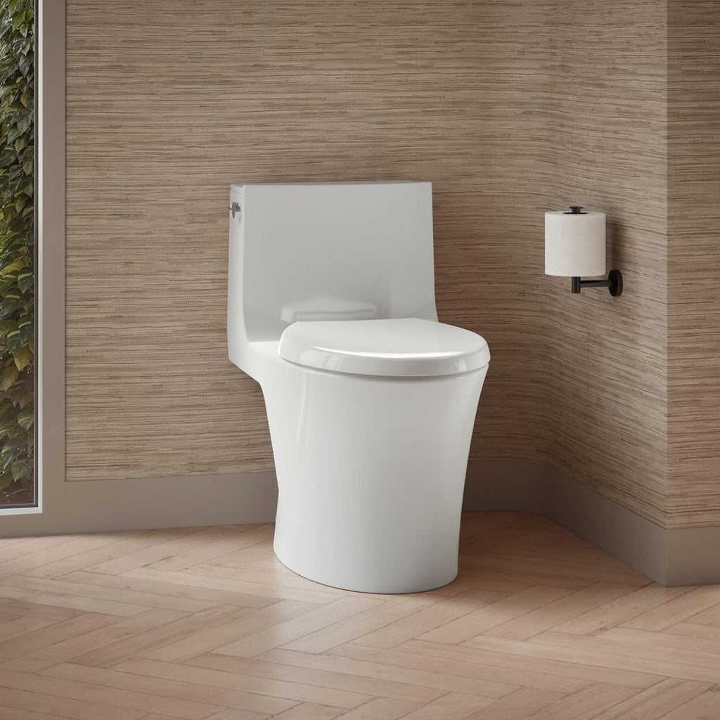 KOHLER Veil One-Piece Skirted Toilet, Dual Flush, Elongated Bowl, Skirted Trapway, White, Hidden Cord Option, Conceals Bidet Seat Cords, K-1381-HC-0
