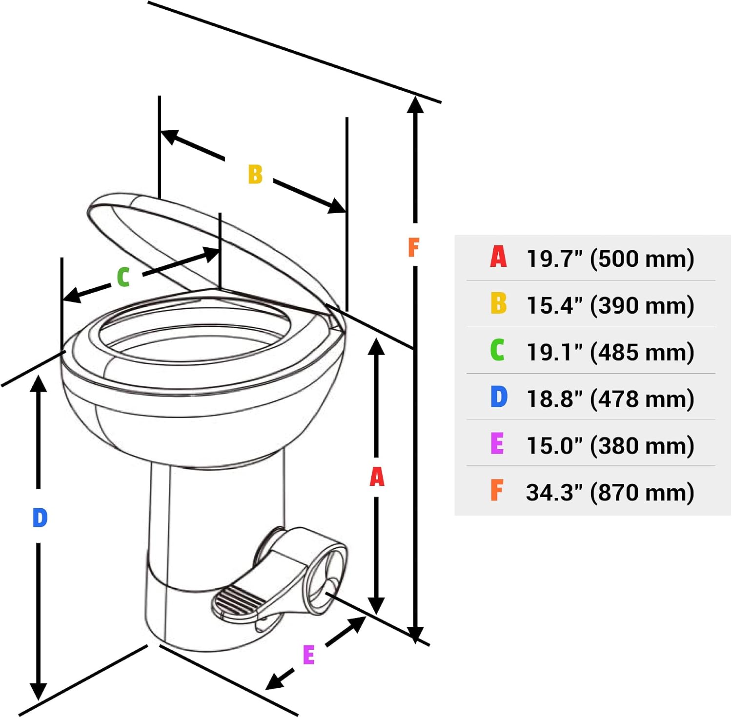 Yescom RV Toilet with Bidet Spray for Motorhome Caravan 20' High Gravity Flush Travel Tailer Toilets Portable Restroom Toilet Fits for Marine
