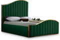 Meridian Furniture Jolie Collection Modern | Contemporary Velvet Upholstered Bed With Channel Tufting, And Polished Gold Metal Frame, Green, King