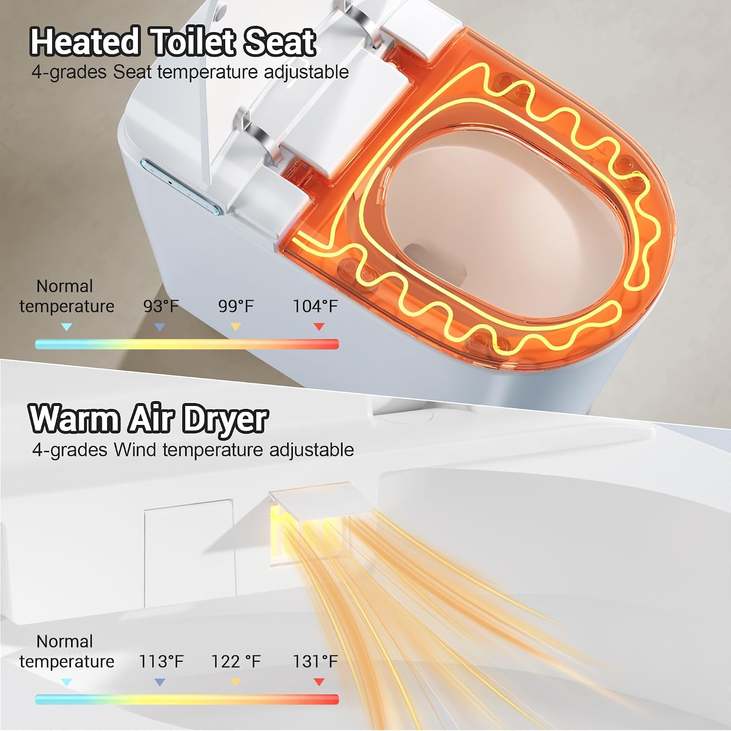 Smart Toilet with Bidet Built in, Modern Tankless Toilet for Bathroom with Heated Seat and Night Light, One Piece Toilets with Soft Close, Dryer, Foot Sensor, Auto Lid&Seat/Dual Auto Flush