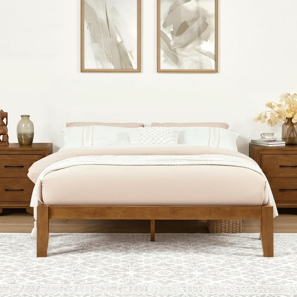 Softa Mikor Queen Japanese Joinery Bed Frame, Solid Rubberwood Platform Bed, 1500 Lbs Heavy Duty Slats Support, SGS Certified, 15Min No-Tool Setup, Under-Bed Storage, No Box Spring Needed, Noise-Free