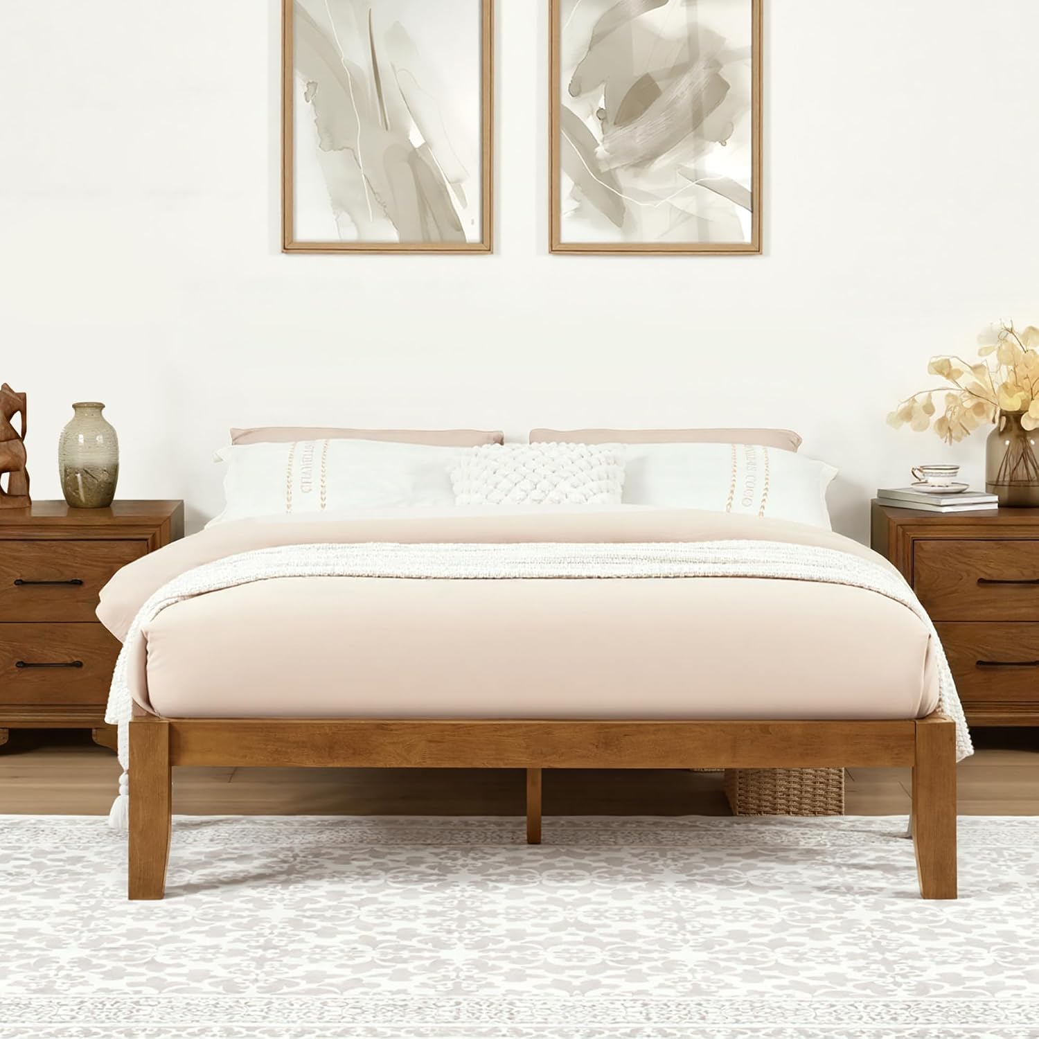 Softa Mikor Queen Japanese Joinery Bed Frame, Solid Rubberwood Platform Bed, 1500 Lbs Heavy Duty Slats Support, SGS Certified, 15Min No-Tool Setup, Under-Bed Storage, No Box Spring Needed, Noise-Free