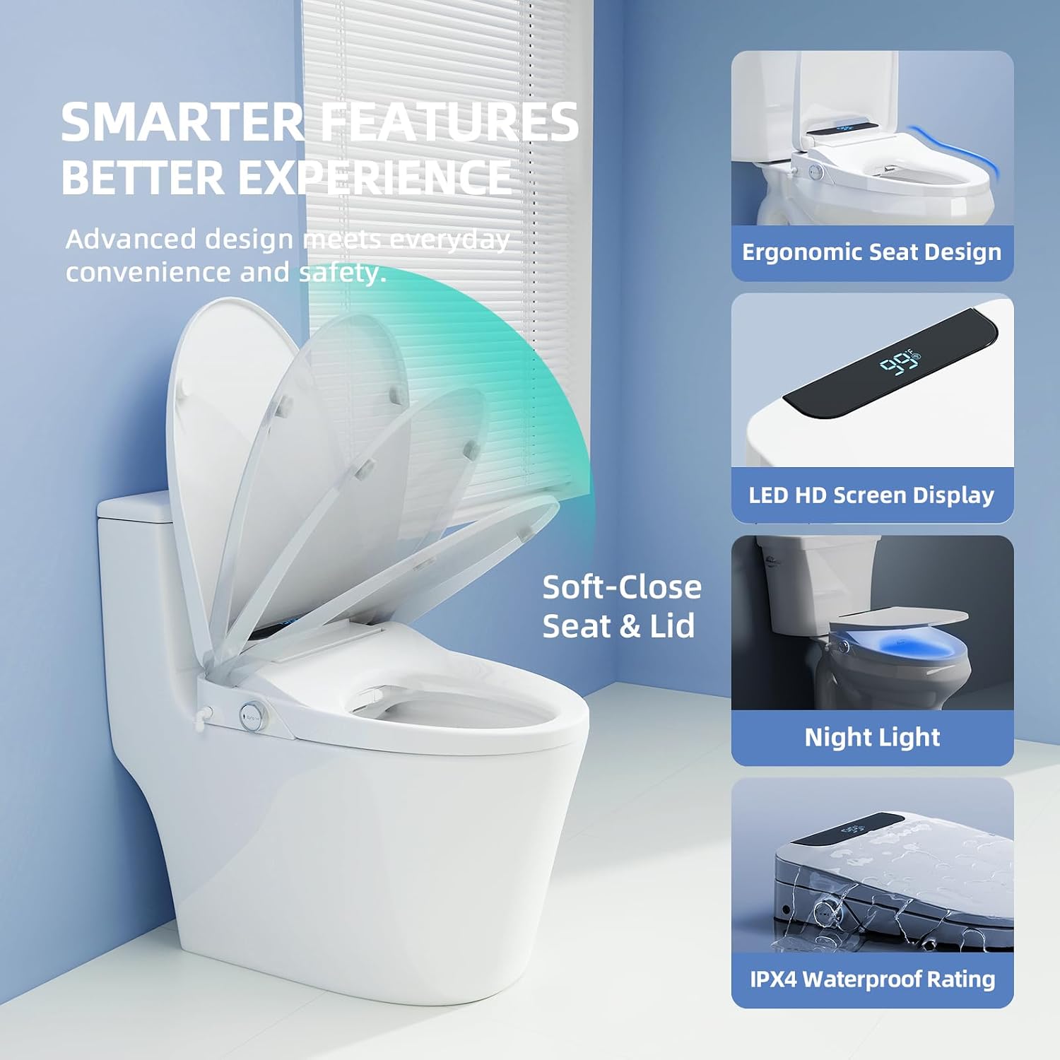 Electric Bidet Toilet Seat Elongated, Heated Bidet Seat with Instant Warm Water, Warm Air Dryer, Self-Cleaning Stainless Steel Nozzle, Heated Seat, Night Light, Remote Control, Soft Close