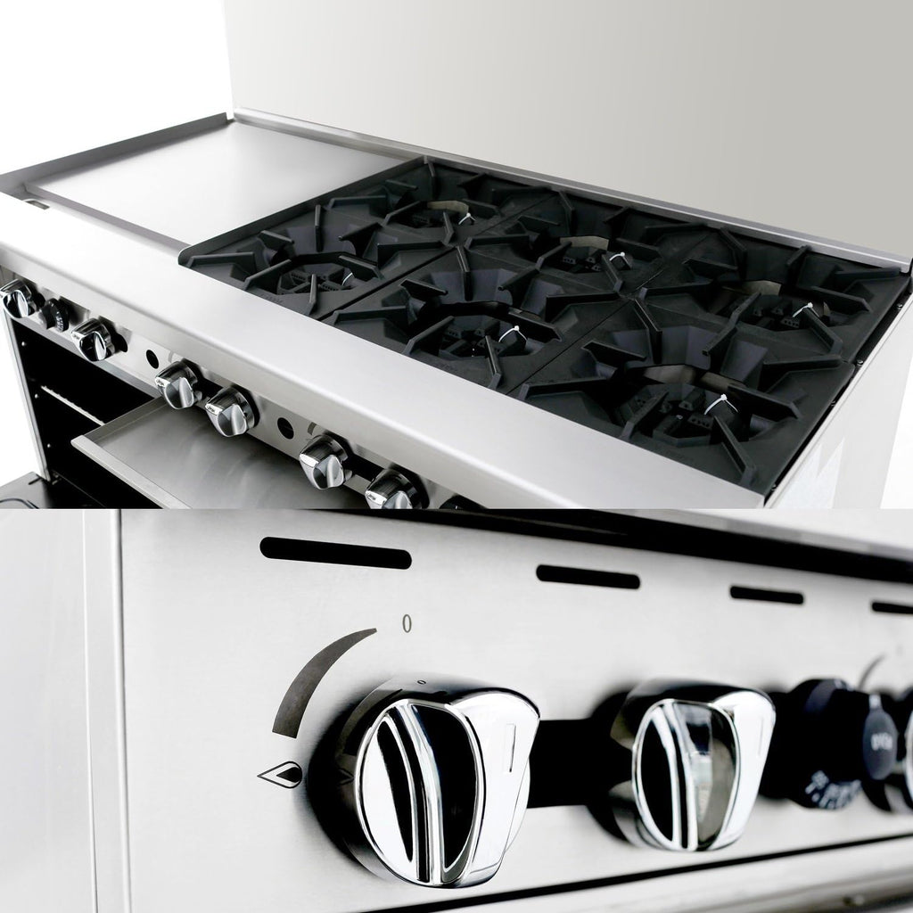 Atosa CookRite AGR-6B24GR-NG 60' Combination Gas Range with 24' Right-Sided Griddle Top, 6 Burners and 2 Full-Sized Oven | 60'W x 31'D x 57 3/8'H, Stainless Steel, 294,00 BTU, Natural Gas (NG)