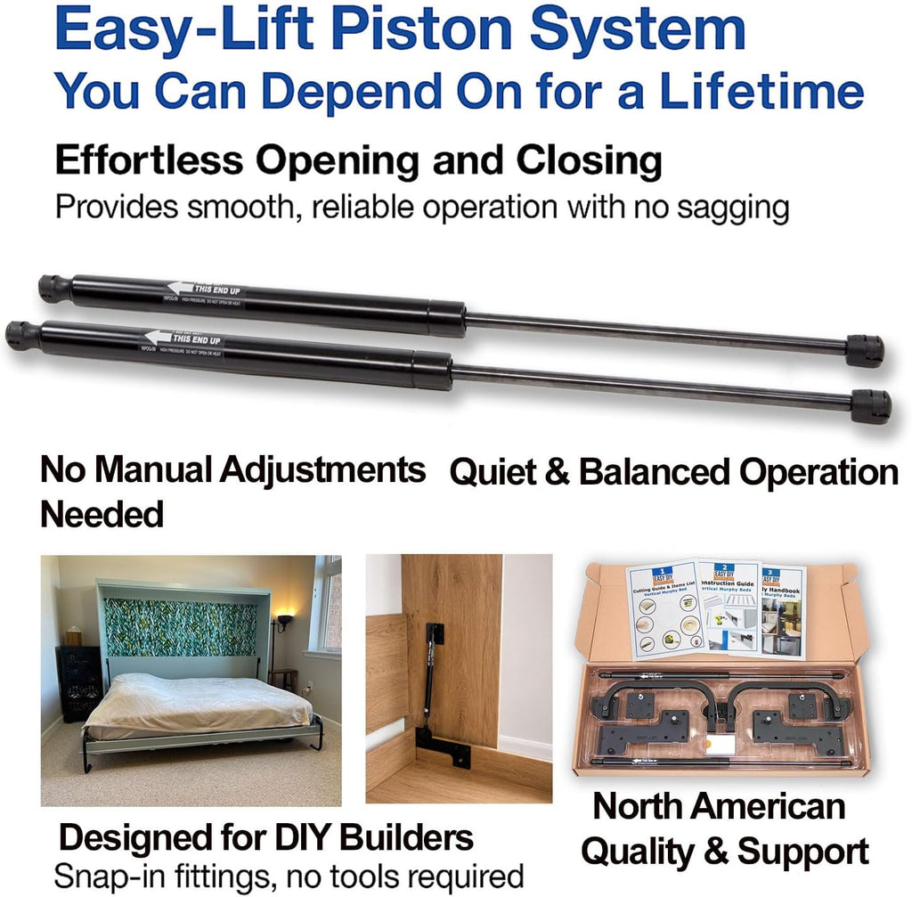 Queen Horizontal Murphy Bed Hardware Kit – DIY Wall Bed for Guest Rooms & Home Offices – Easy-to-Build Space Saving Hideaway Bed Mechanism with Gas Pistons – Made in USA