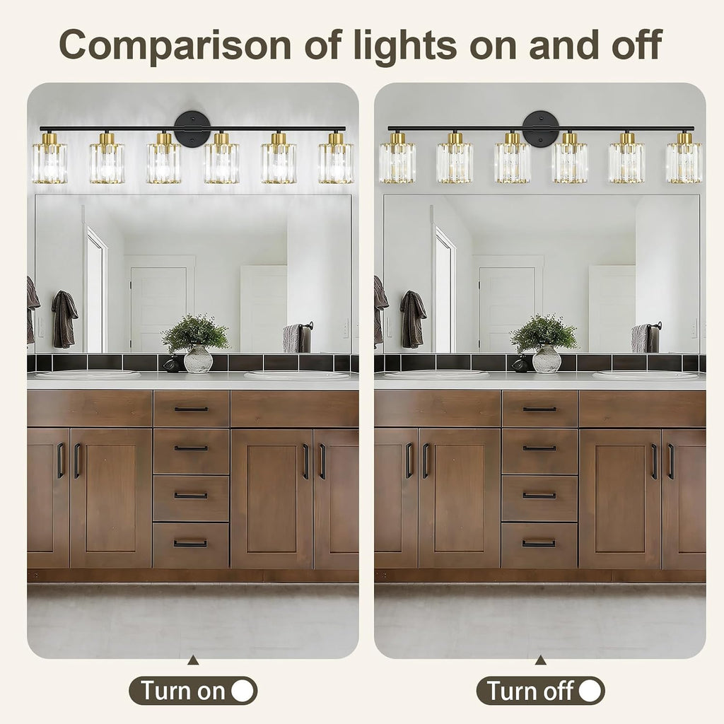Crystal Bathroom Light Fixtures,Bathroom Lighting Fixtures Over Mirror, Modern 6-Light Brushed Nickel Vanity Lights for Mirror, Restroom,Kitchen(Ceramic E26 Socket,Bulbs Not Include)