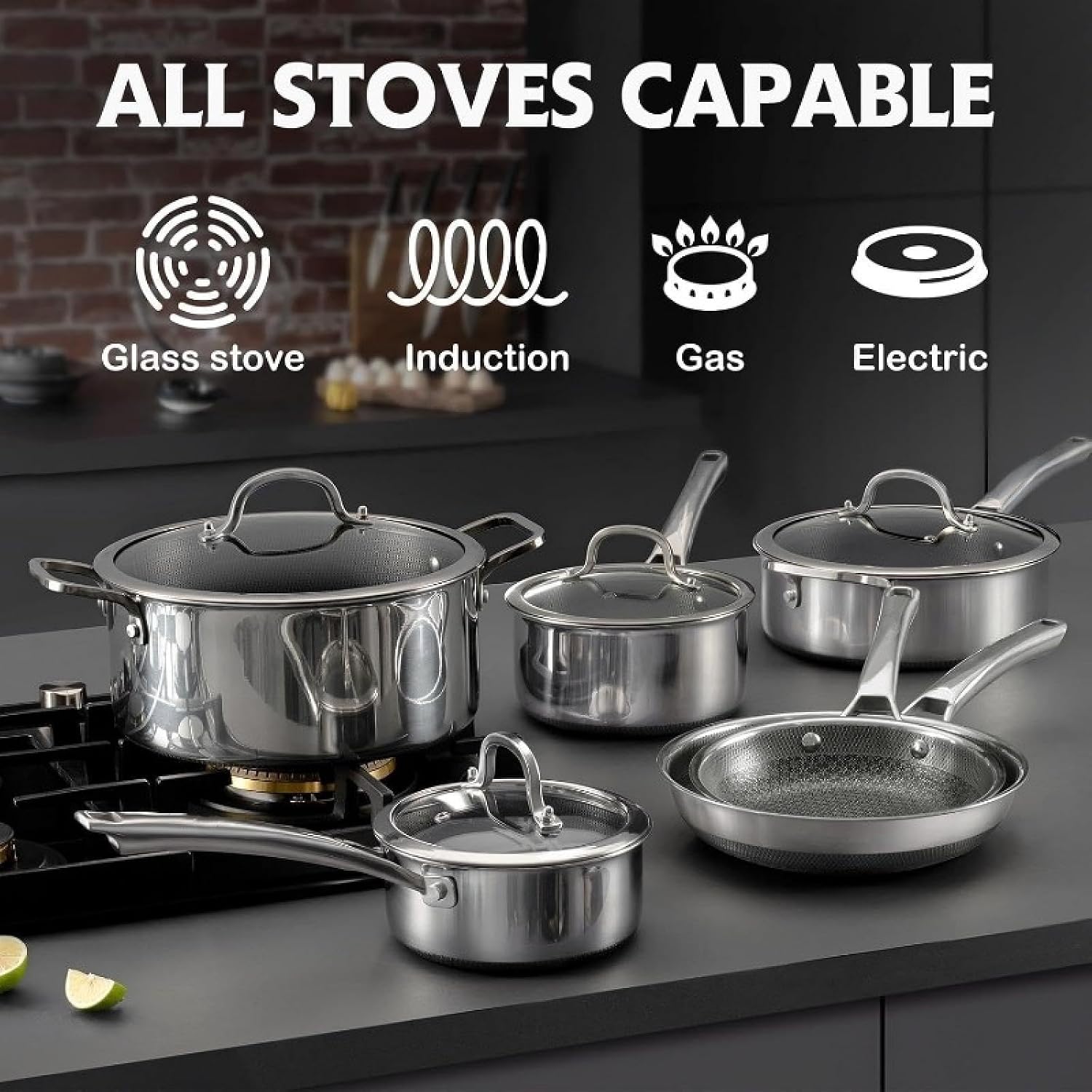 Frying Pans Nonstick with Lid,hybrid Non Stick 5 Quart Saute Pan,pfoa Free Cookware,stainless Steel Skillet,12 Inch Deep(5 QT/Double Helper Handle)