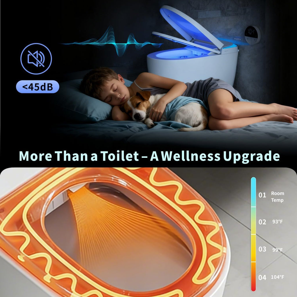 VIPBEAR Tankless One-Piece Smart Toilet with Heated Seat & Auto Lid | 1000g MaP, High Efficiency Dual Flush | Foam Shield, Foot Sensor, Night Light, Blackout Flush