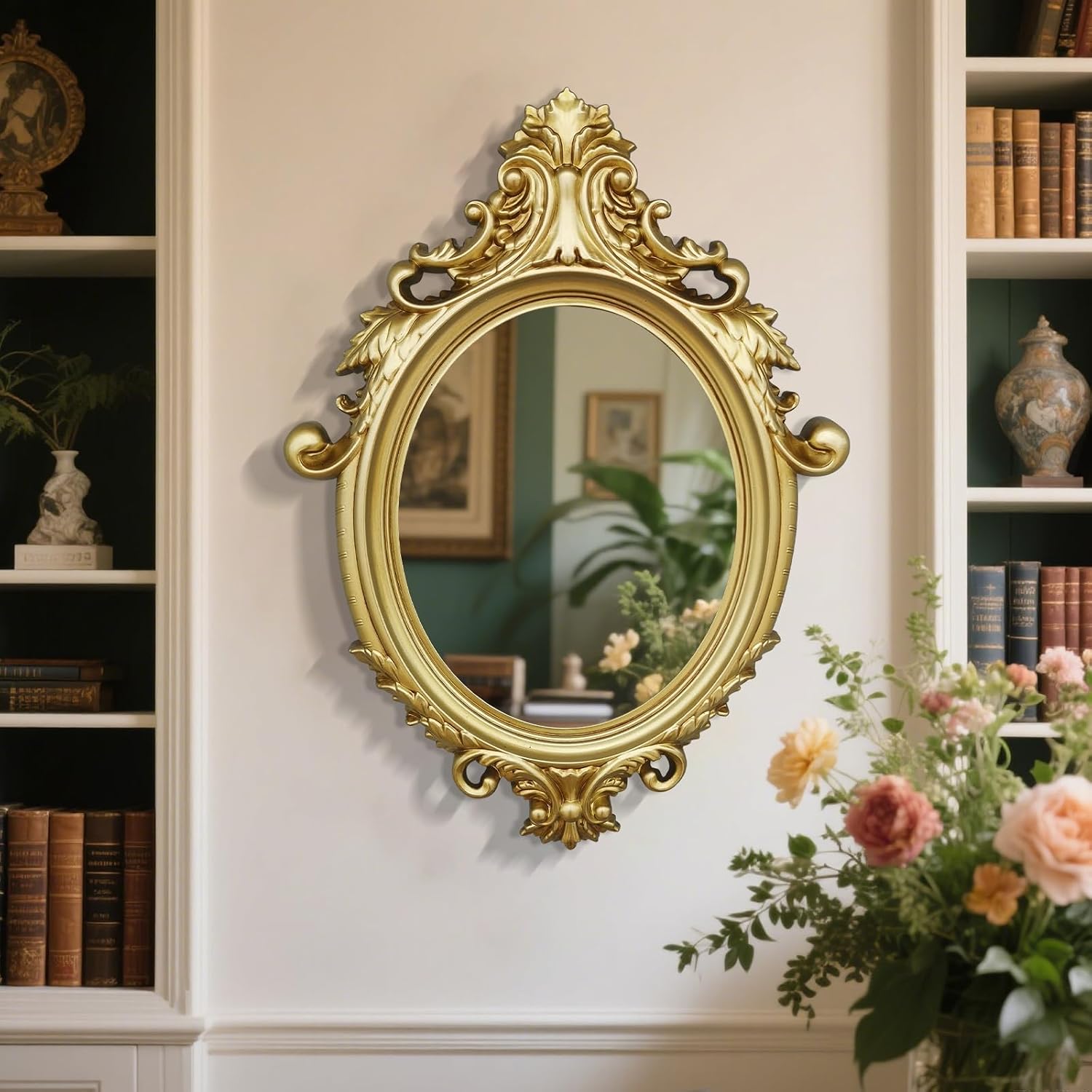 23X32 Inch Gold Vintage Oval Bathroom Mirror, Antique Oval Wall Mounted Vanity Mirror for Living Room Decor