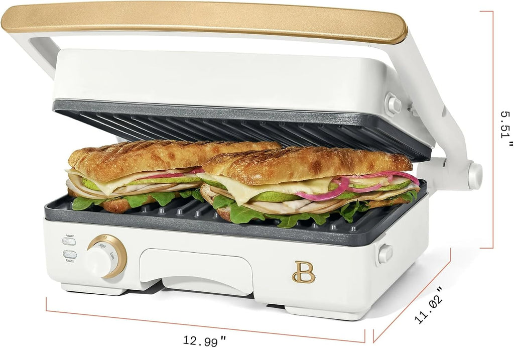 Panini Press Indoor Grill 2-in-1 Electric Contact Grill with Removable Nonstick Plates, 1200W Adjustable Temperature Sandwich Maker (White Icing)