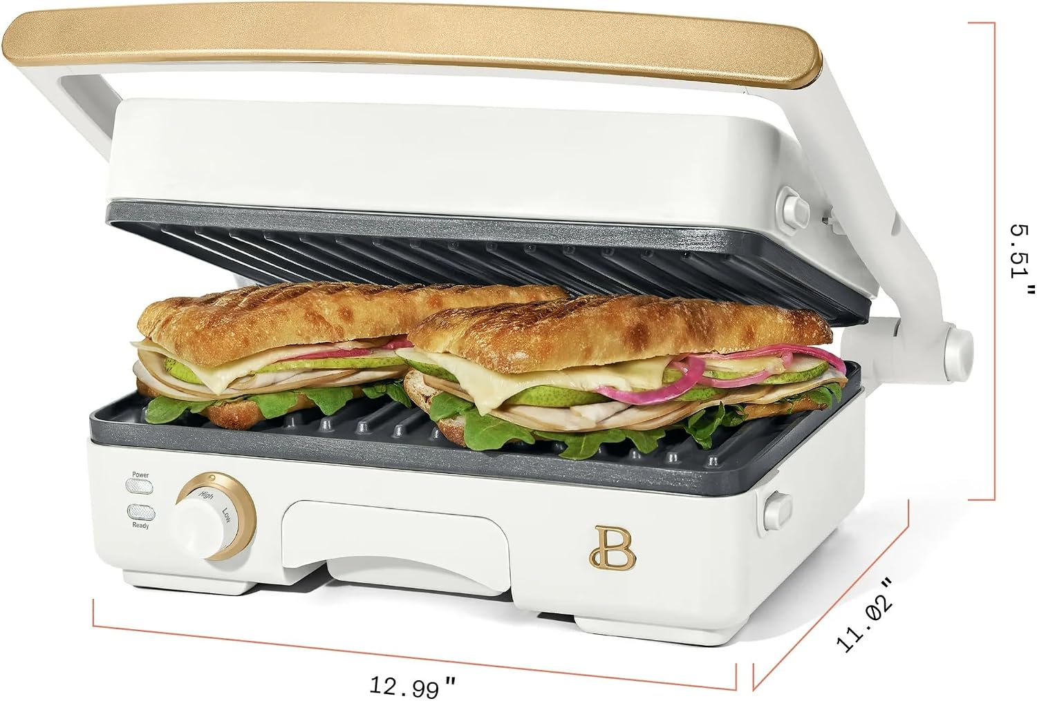 Panini Press Indoor Grill 2-in-1 Electric Contact Grill with Removable Nonstick Plates, 1200W Adjustable Temperature Sandwich Maker (White Icing)