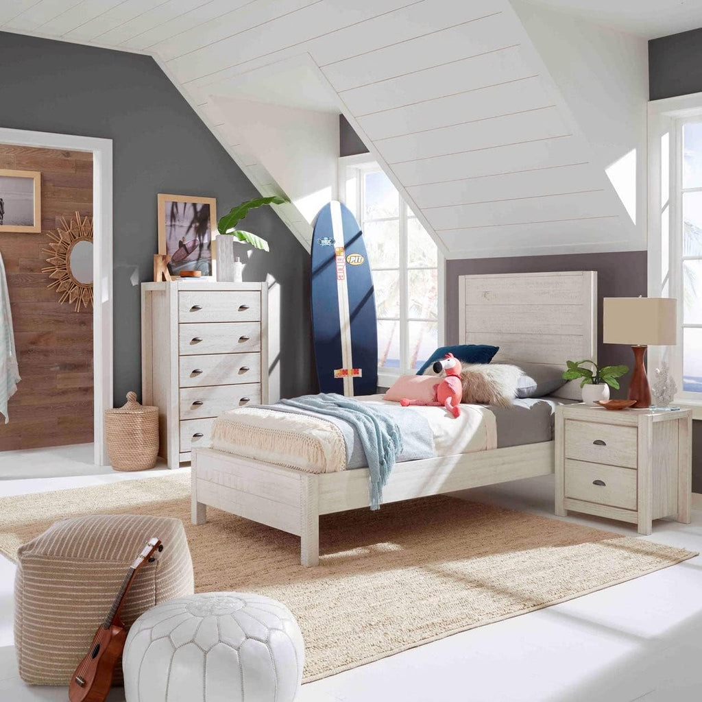 Grain Wood Furniture Montauk Solid Wood Bed, Twin Size, Rustic Off-White