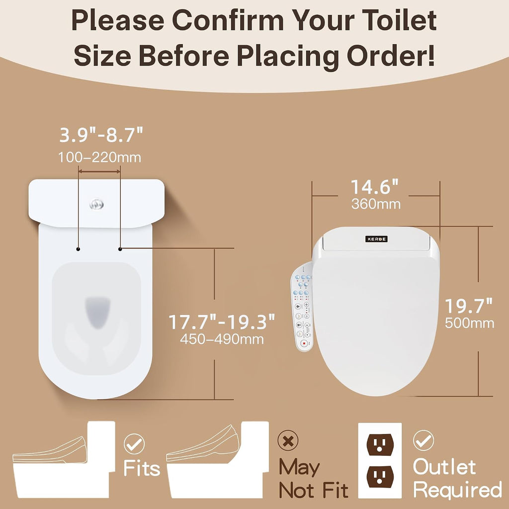 KERDE P30B Bidet Toilet Seat - Dual Control (Side Panel & Remote), Warm Water Wash, Heated Seat, Warm Air Dryer, LED Night Light,Existing Toilets Electric Bidet Elongated Electronic Heated Smart