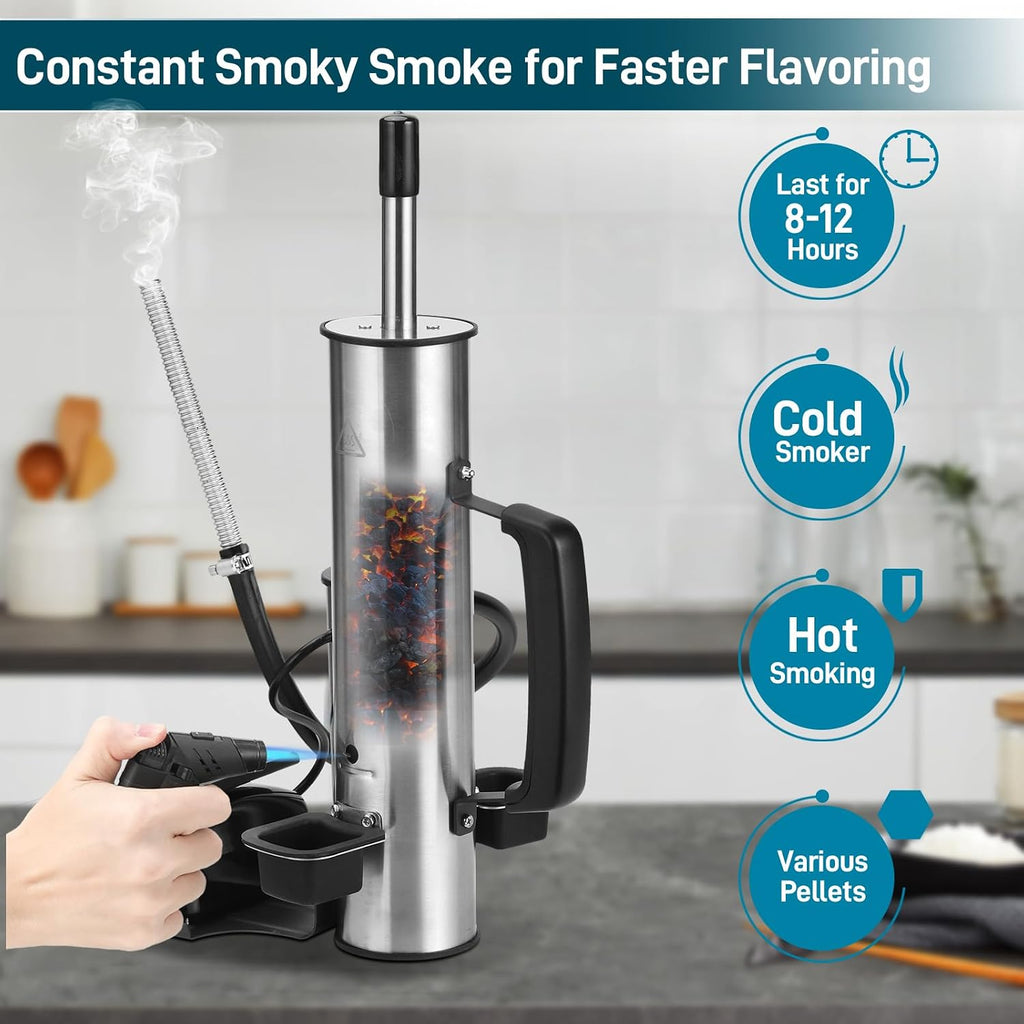 EUTRKei Cordless Electric Smoker, Smoke Tube for Pellet Smoker with Air Pump, Cold or Hot Smoking for Any Grill, Foldable Ninja Grill Stand& Blackstone Griddle Stand for Outdoor